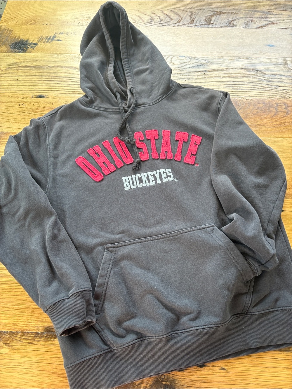 Ohio State Buckeyes Pullover Hoodie - Gray with Red Logo